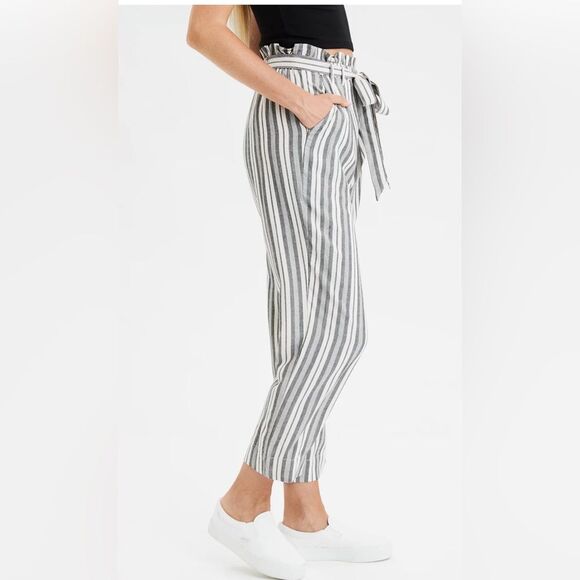 American Eagle Wide Leg Pants Paper Bag Waist Striped with Pockets Size Small - Picture 15 of 15